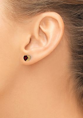 1.1 ct. t.w. Garnet 5mm Heart Earrings in 14K Yellow Gold