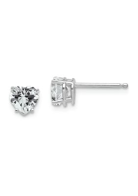 Belk & Co 14K White Gold 5mm Heart Cubic Zirconia Earrings