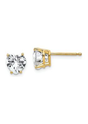 14K Yellow Gold 6mm Heart Cubic Zirconia Earrings