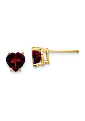 1.6 ct. t.w. Garnet 6mm Heart Earrings in 14K Yellow Gold