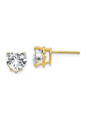 14K Yellow Gold 7mm Heart Cubic Zirconia Earrings