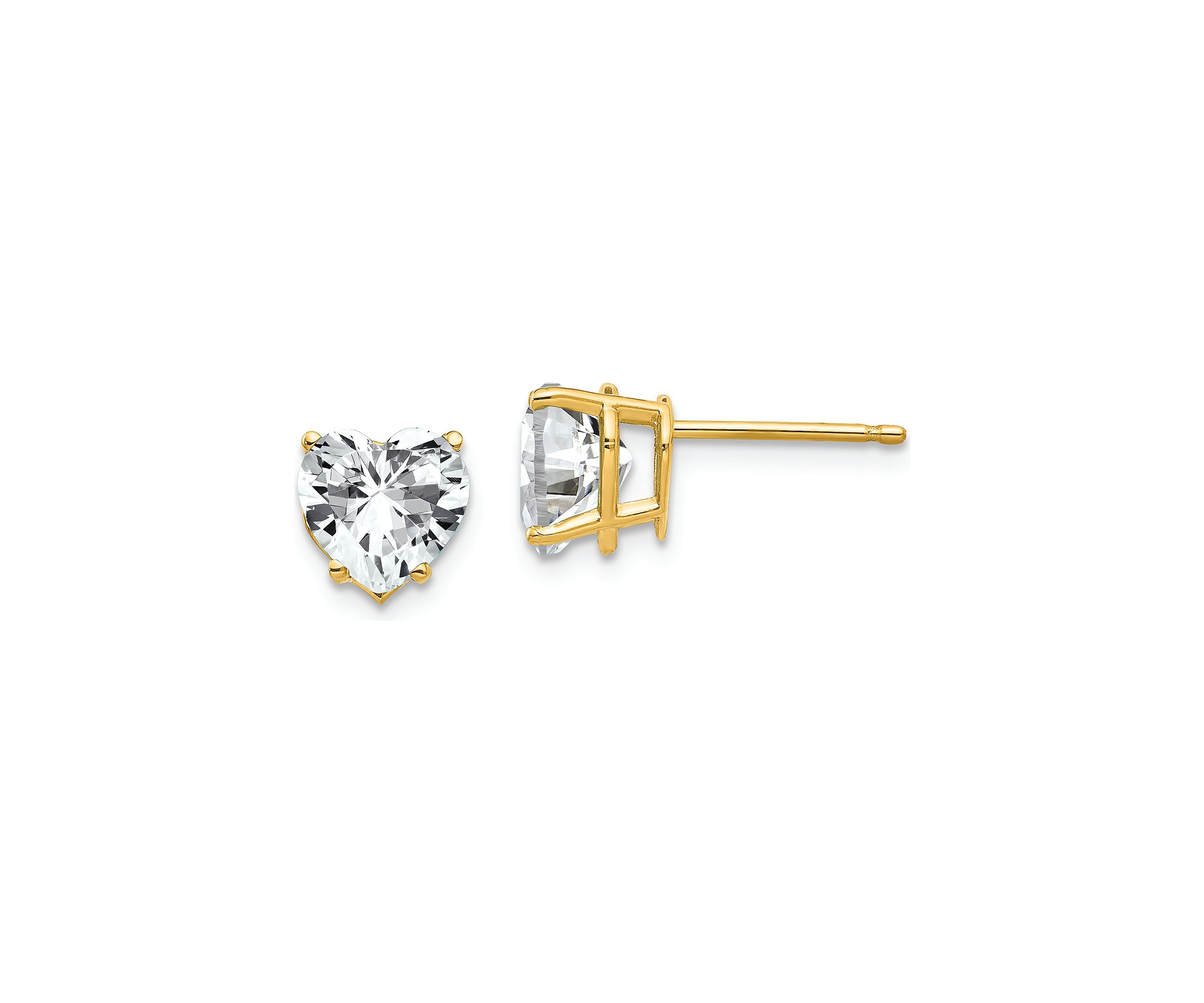 14K Yellow Gold 7mm Heart Cubic Zirconia Earrings
