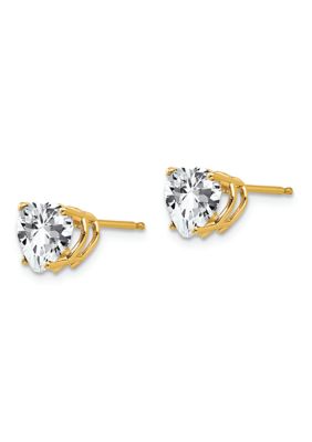 14K Yellow Gold 7mm Heart Cubic Zirconia Earrings