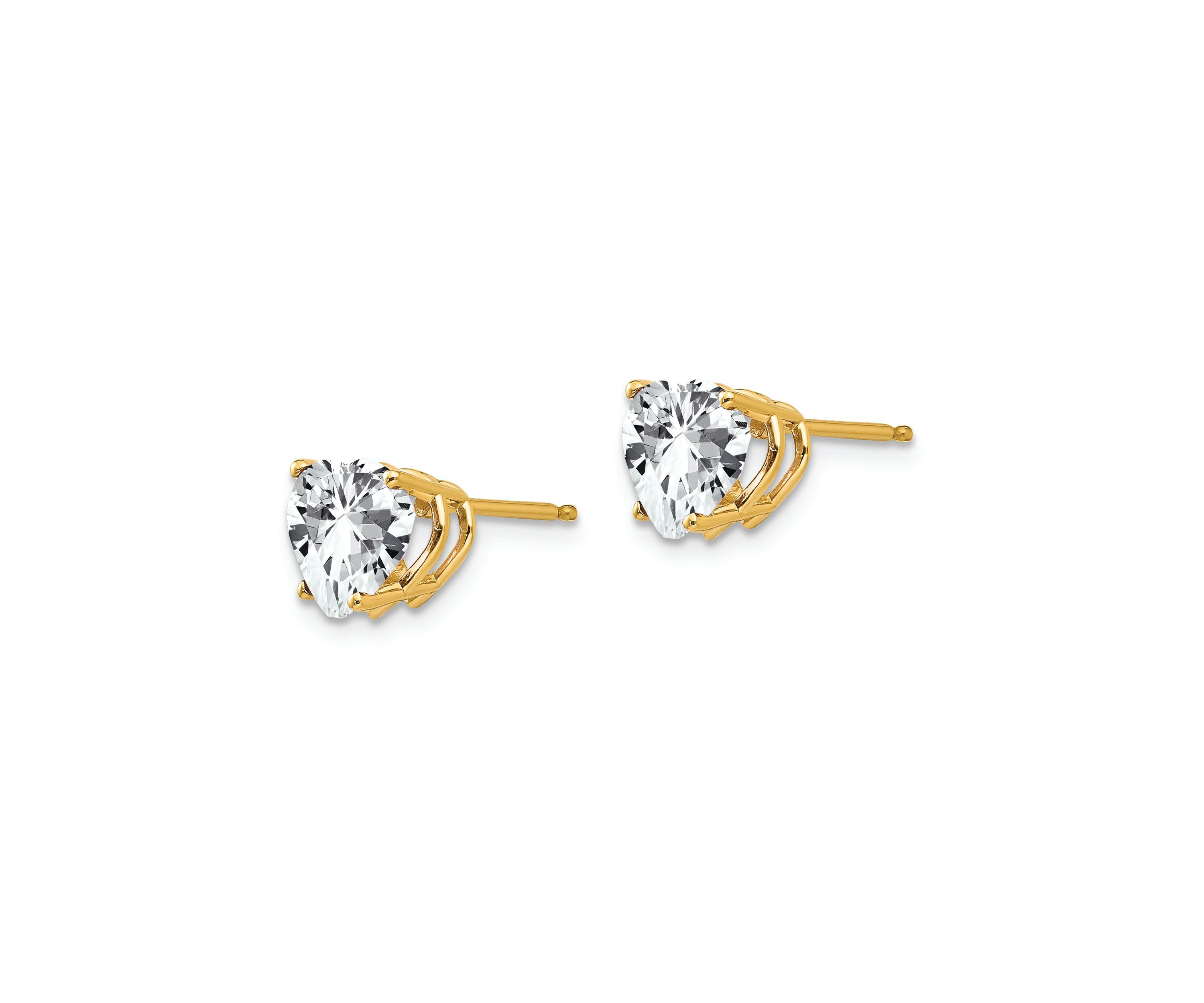 14K Yellow Gold 7mm Heart Cubic Zirconia Earrings