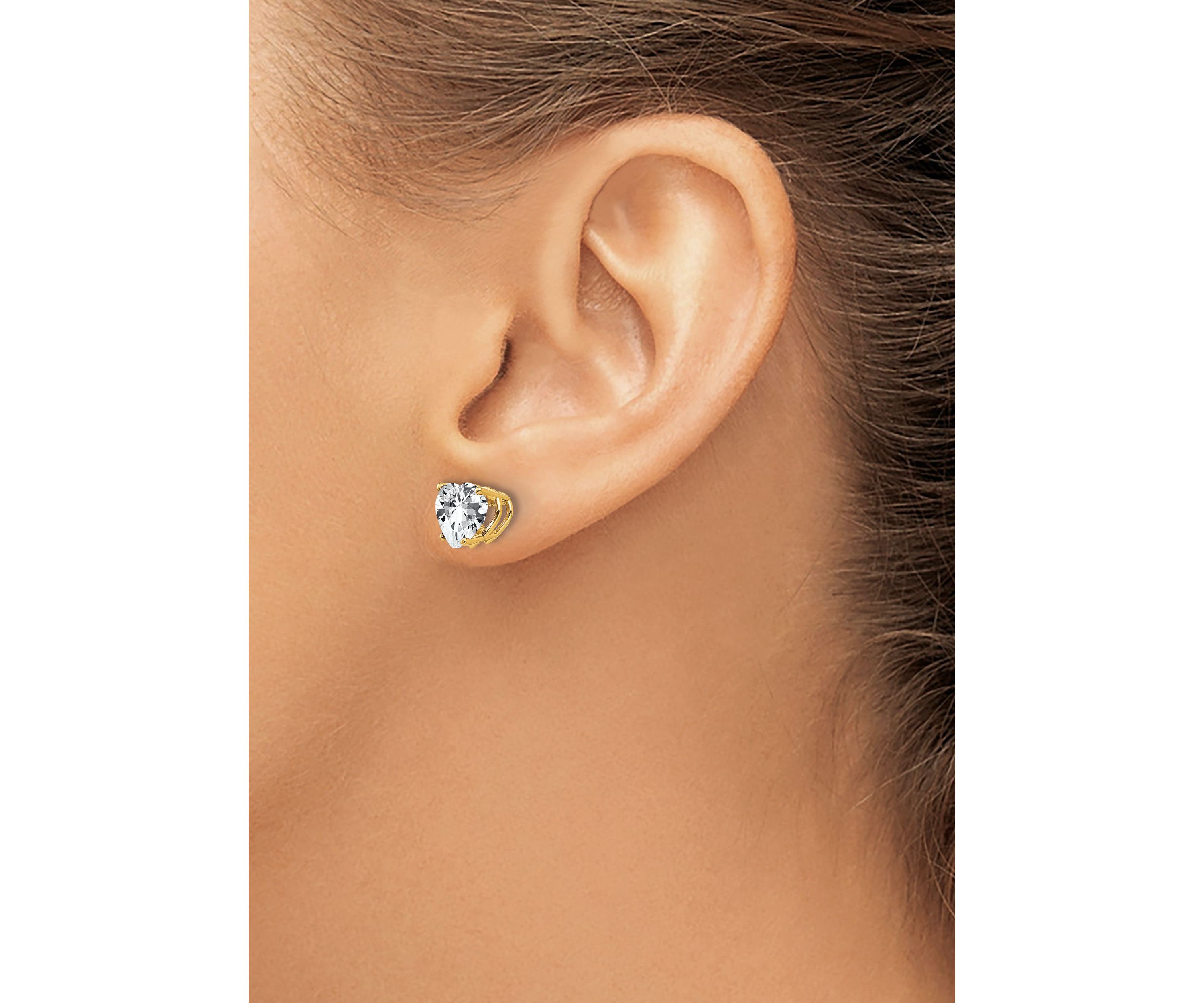 14K Yellow Gold 7mm Heart Cubic Zirconia Earrings