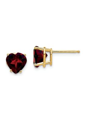 2.8 ct. t.w. Garnet 7mm Heart Earrings in 14K Yellow Gold