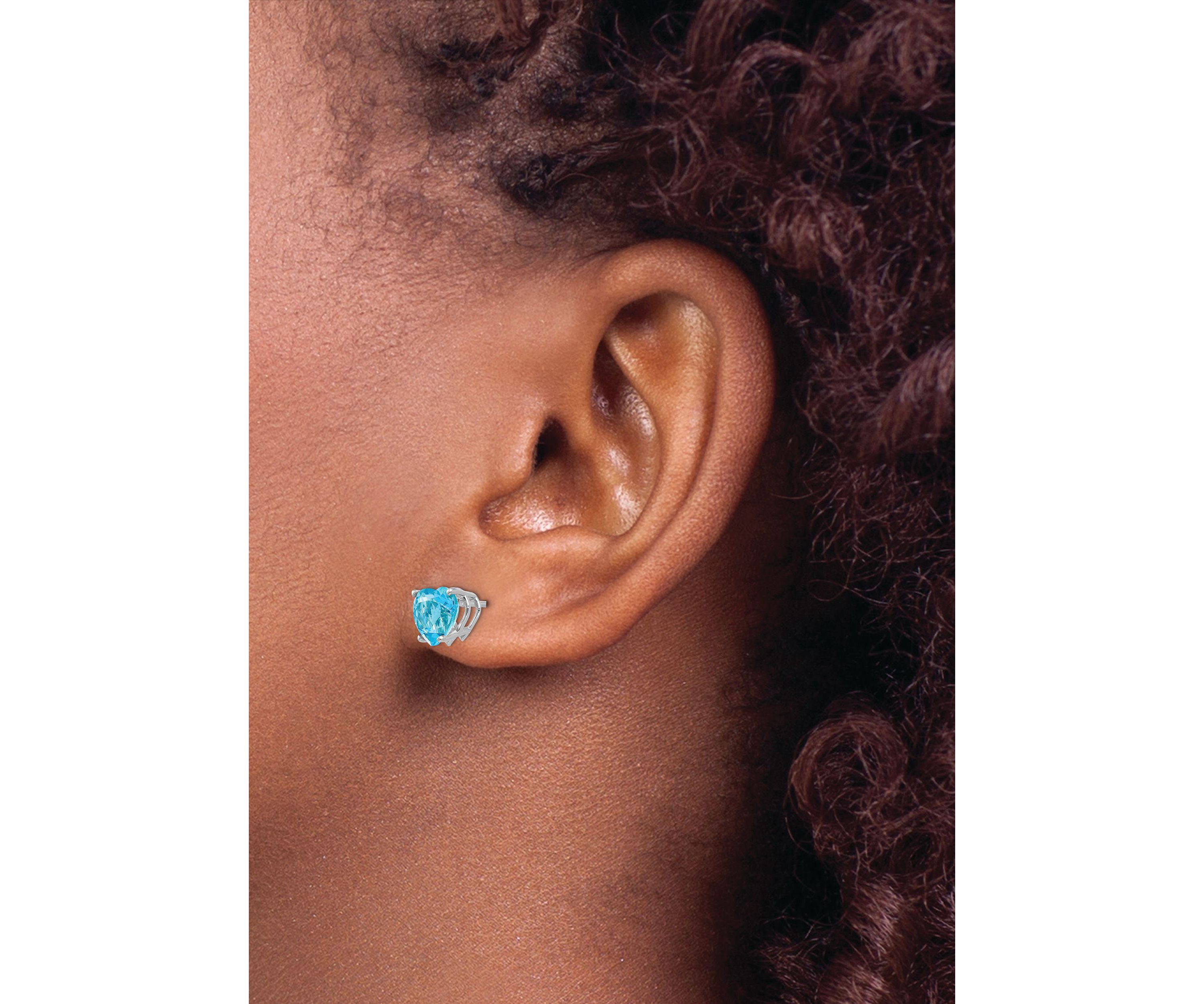 3.44 ct. t.w. Blue Topaz 7mm Heart Earrings in 14K Gold