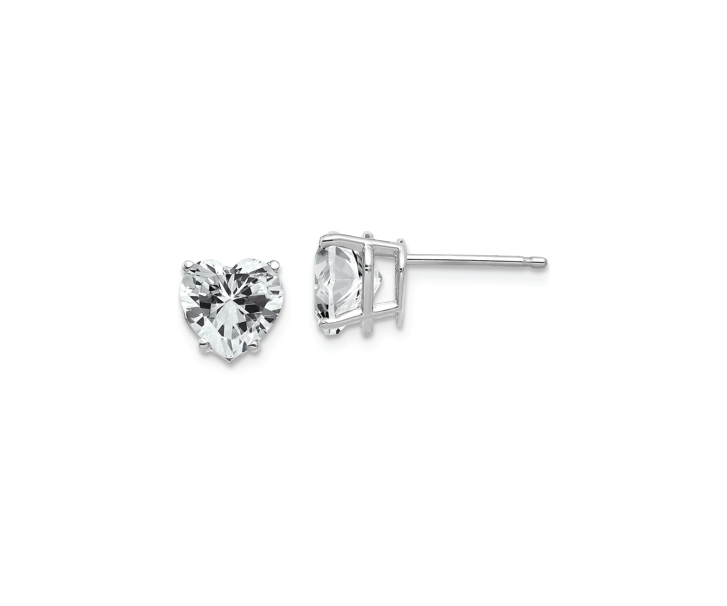 14K White Gold Cubic Zirconia Heart Stud Earrings