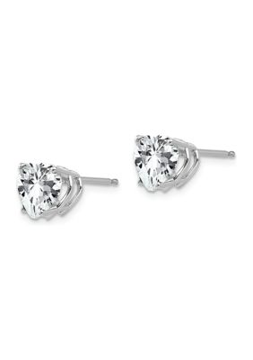 14K White Gold Cubic Zirconia Heart Stud Earrings