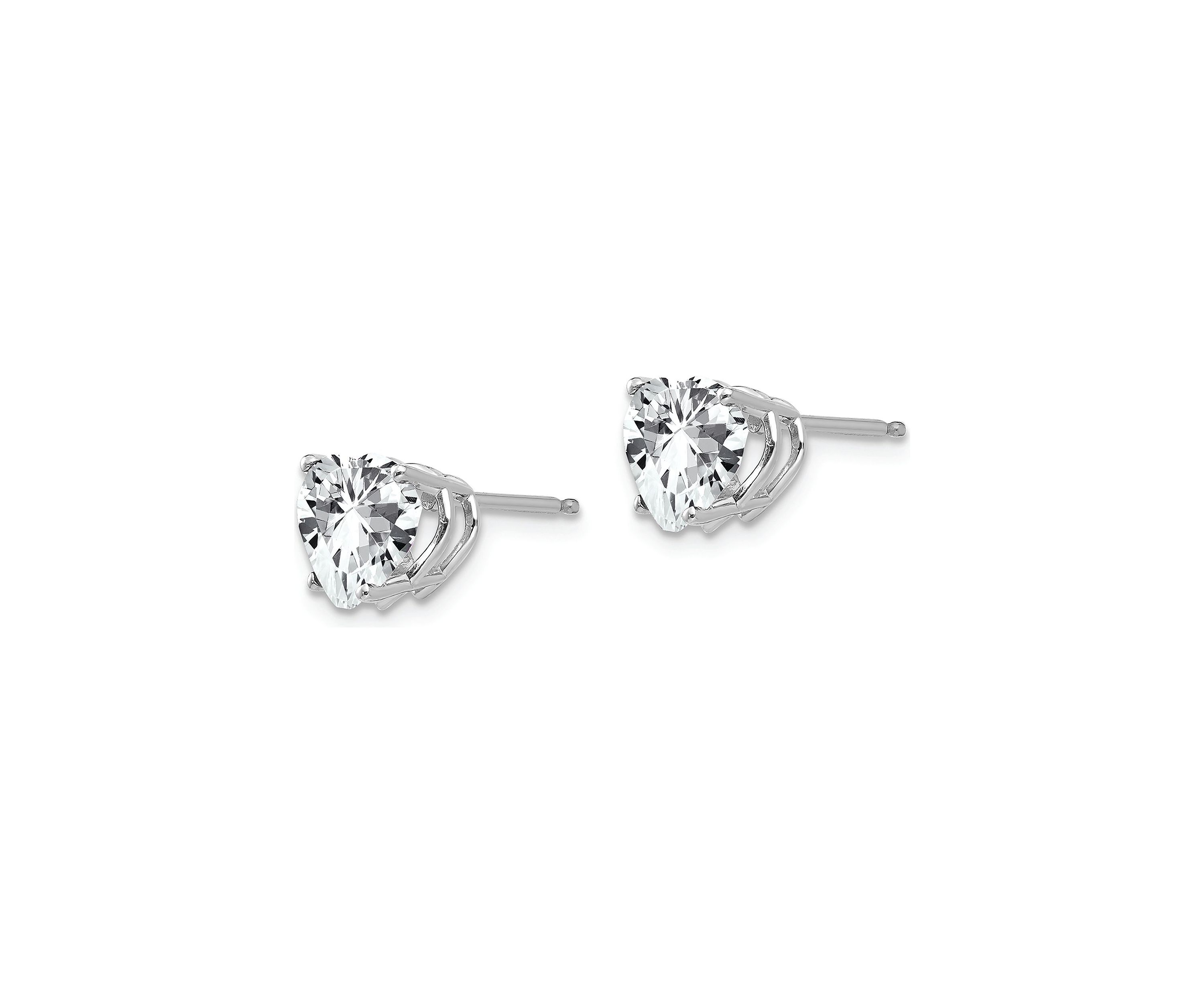 14K White Gold Cubic Zirconia Heart Stud Earrings