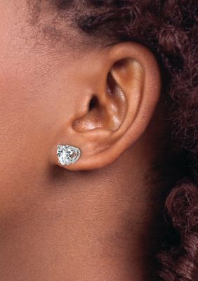 14K White Gold Cubic Zirconia Heart Stud Earrings
