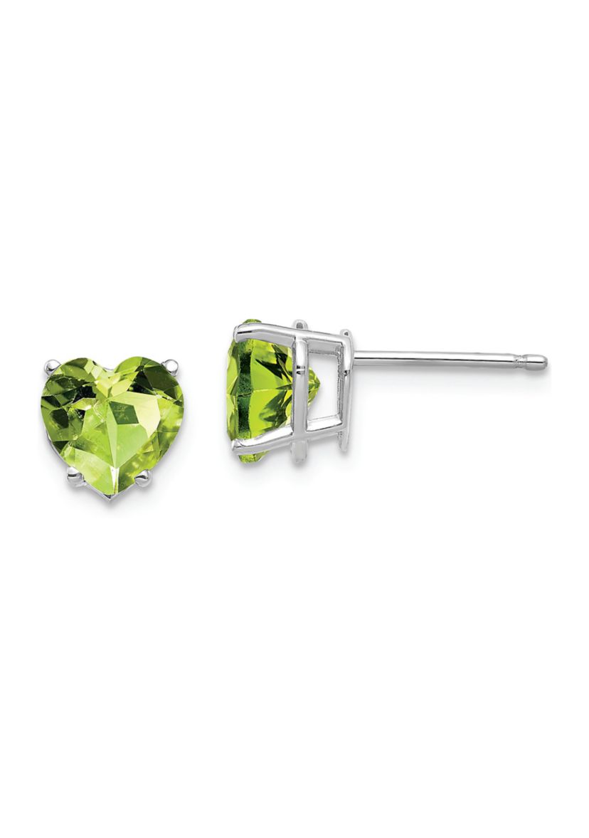 2.8 ct. t.w. Peridot 7mm Heart Earrings in 14K White Gold