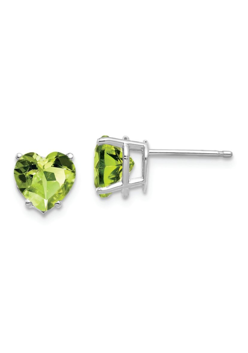 2.8 ct. t.w. Peridot 7mm Heart Earrings in 14K White Gold