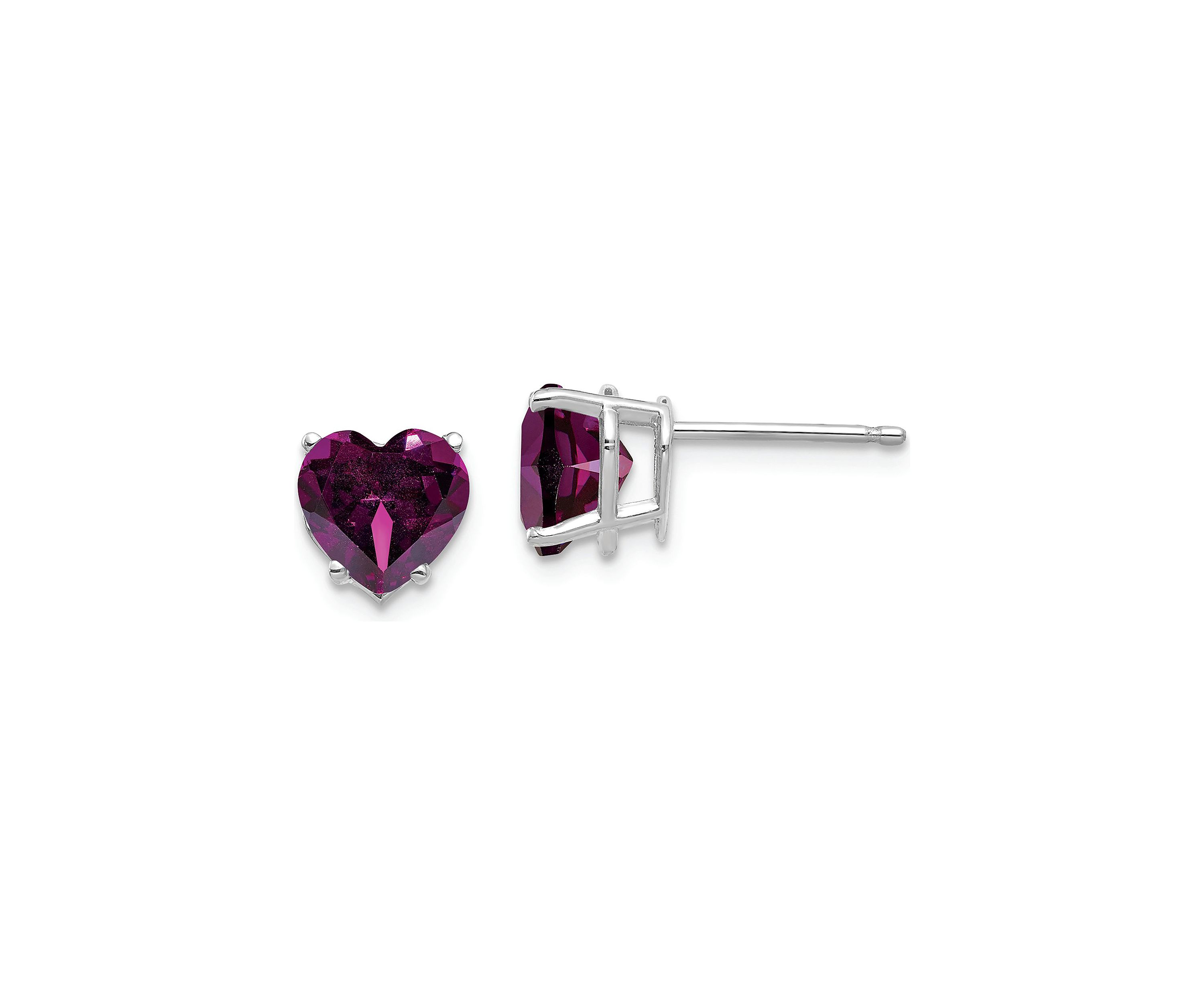 3.2 ct. t.w. Rhodolite Garnet Heart Stud Earrings in 14K White Gold