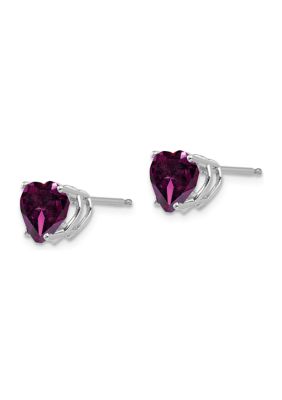 3.2 ct. t.w. Rhodolite Garnet Heart Stud Earrings in 14K White Gold