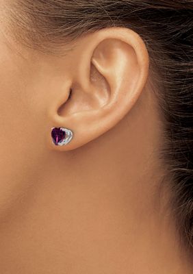 3.2 ct. t.w. Rhodolite Garnet Heart Stud Earrings in 14K White Gold