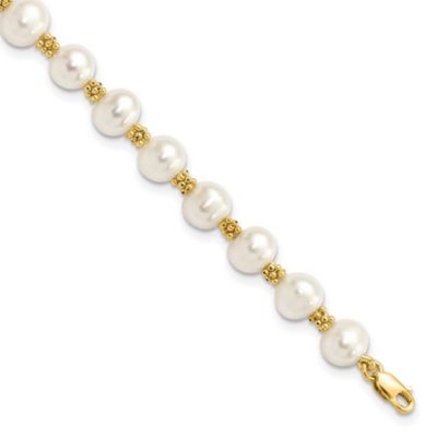 Belk & Co 14K Yellow Gold 6-7mm White Round Freshwater Cultured Pearl Bracelet