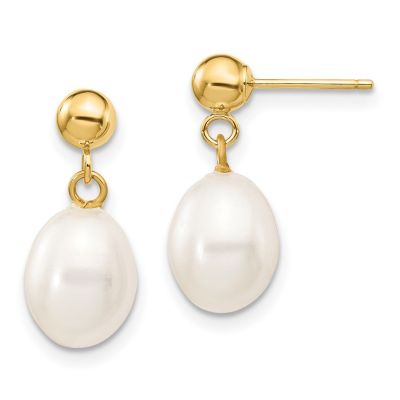 Belk & Co 14K Yellow Gold 7-8mm White Rice Freshwater Cultured Pearl Dangle Post Earrings