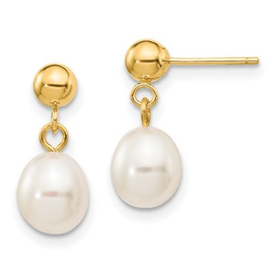 Belk & Co 14K Yellow Gold 6-7mm White Rice Freshwater Cultured Pearl Dangle Post Earrings