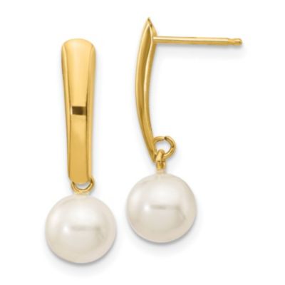 Belk & Co 14K Yellow Gold 6-7mm White Round Freshwater Cultured Pearl Dangle Post Earrings