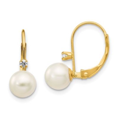 Belk & Co 0.06 ct. t.w. Diamond and Freshwater Cultured Pearl Post Earrings in 14K White Gold