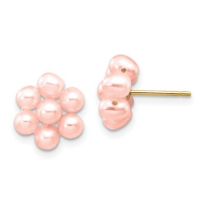 Belk & Co 14K Yellow Gold 3-4mm Pink Egg Freshwater Cultured Pearl Flower Earrings