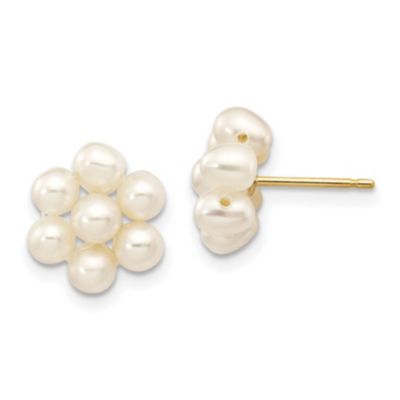 Belk & Co 14K Yellow Gold 3-4mm White Egg Freshwater Cultured Pearl Flower Earrings