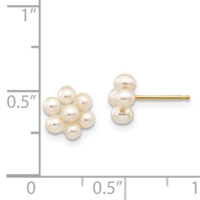 14K Yellow Gold 2-3mm White Egg Freshwater Cultured Pearl Flower Earrings