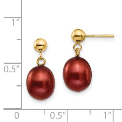 14K Yellow Gold 8-9mm Brown Freshwater Cultured Pearl Dangle Post Earrings