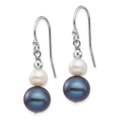 14K White Gold 6-9mm Semi-round Freshwater Cultured Pearl Graduated Dangle Earrings