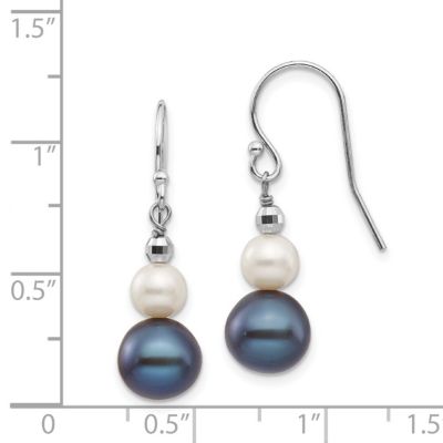 14K White Gold 6-9mm Semi-round Freshwater Cultured Pearl Graduated Dangle Earrings