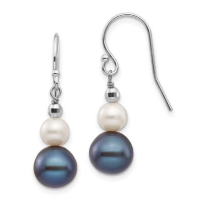 14K White Gold 6-9mm Semi-round Freshwater Cultured Pearl Graduated Dangle Earrings