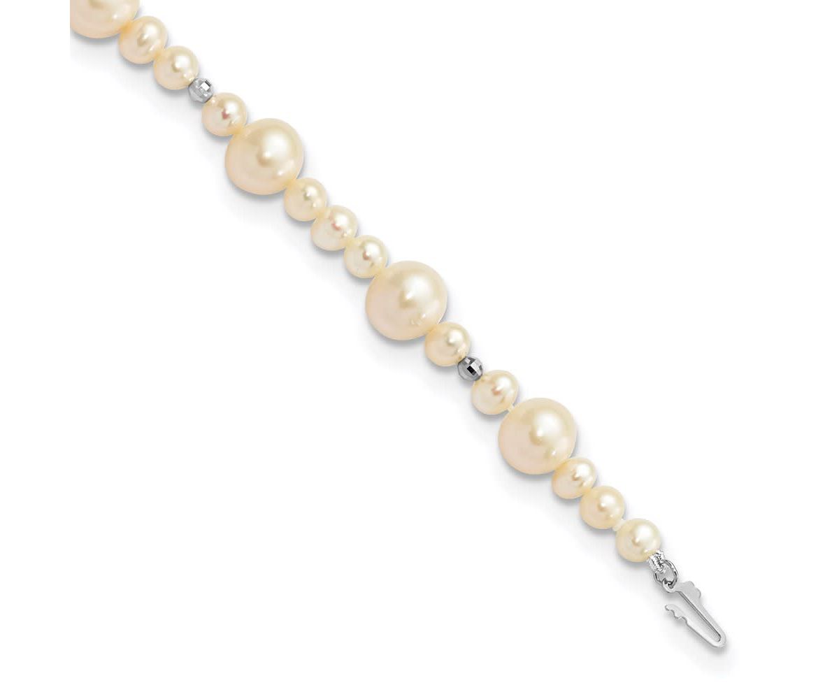 14K White Gold 5-9mm White Near Round Freshwater Cultured Pearl Bead Bracelet