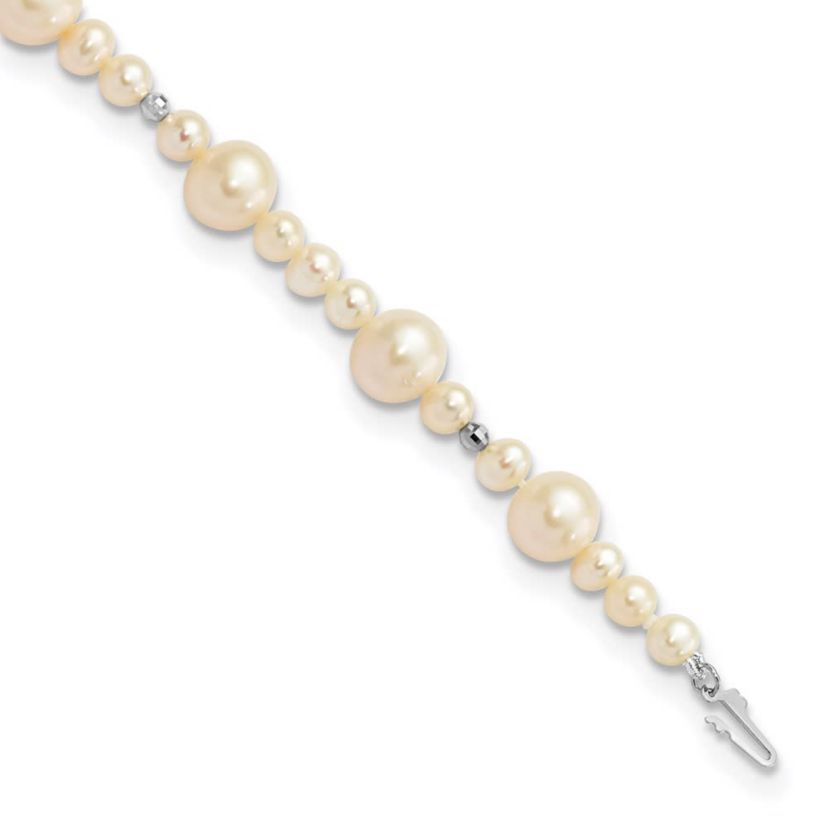 14K White Gold 5-9mm White Near Round Freshwater Cultured Pearl Bead Bracelet