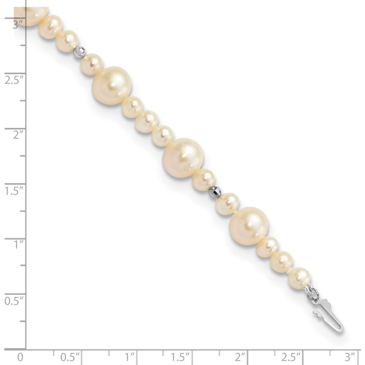 14K White Gold 5-9mm White Near Round Freshwater Cultured Pearl Bead Bracelet