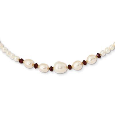 Belk & Co 4 ct. t.w. Garnet and White Freshwater Cultured Pearl Faceted Bead Necklace in 14K Yellow Gold