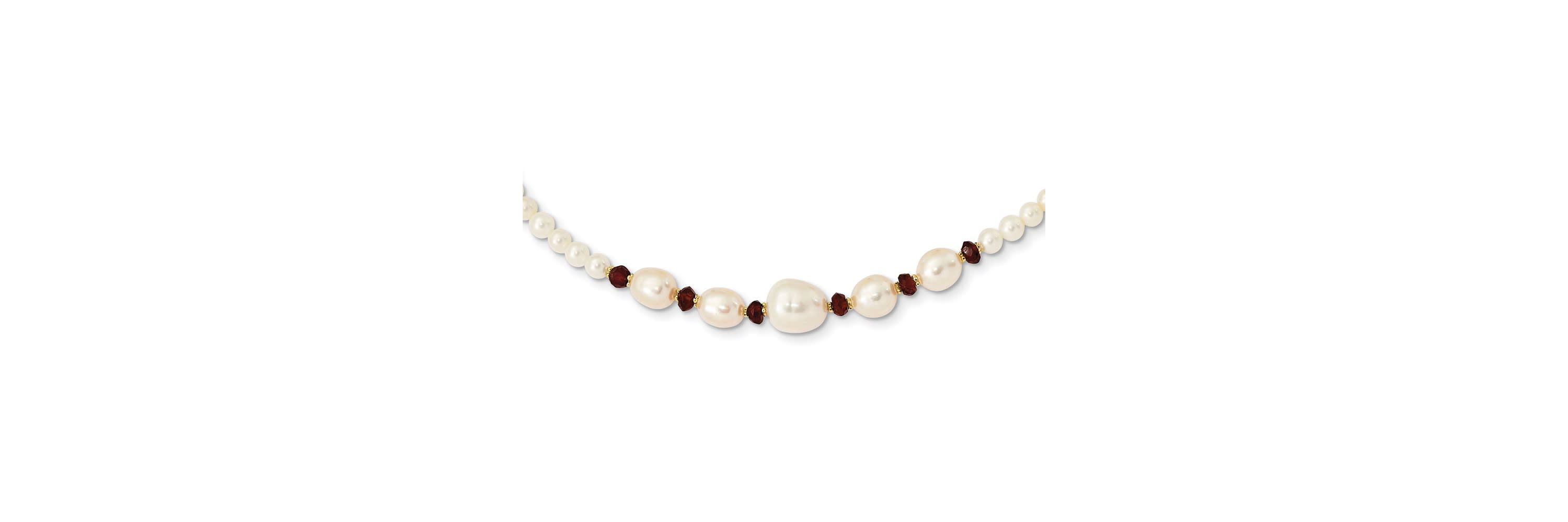 4 ct. t.w. Garnet and White Freshwater Cultured Pearl Faceted Bead Necklace in 14K Yellow Gold