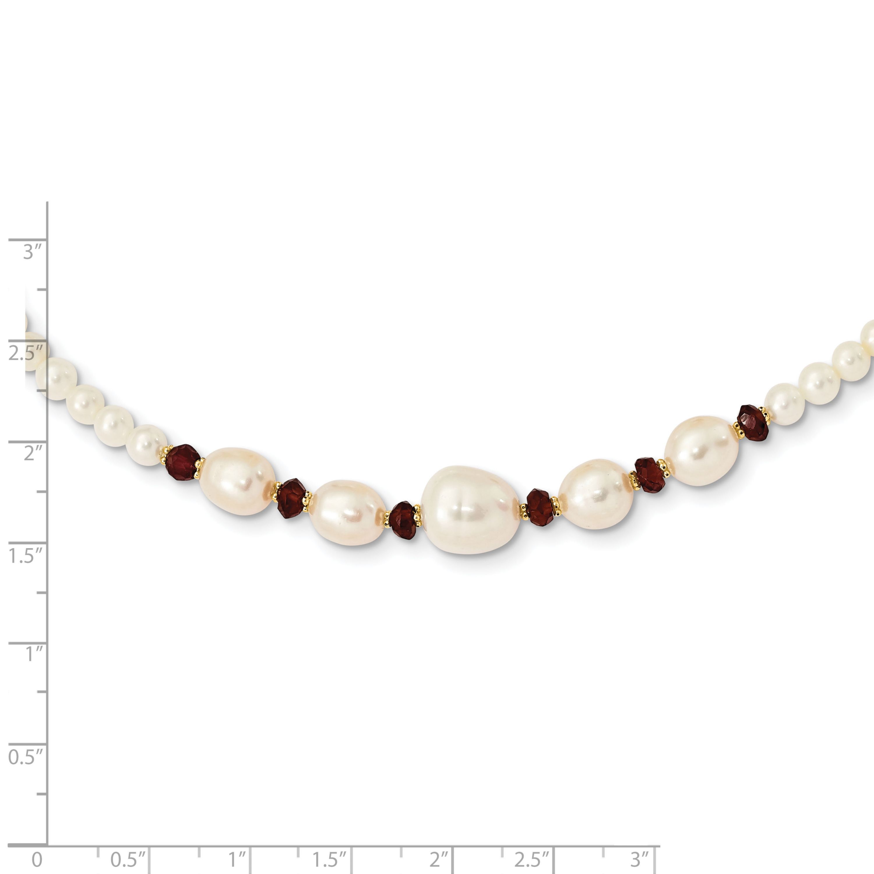 4 ct. t.w. Garnet and White Freshwater Cultured Pearl Faceted Bead Necklace in 14K Yellow Gold