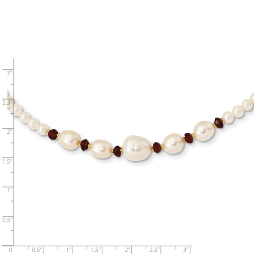 4 ct. t.w. Garnet and White Freshwater Cultured Pearl Faceted Bead Necklace in 14K Yellow Gold