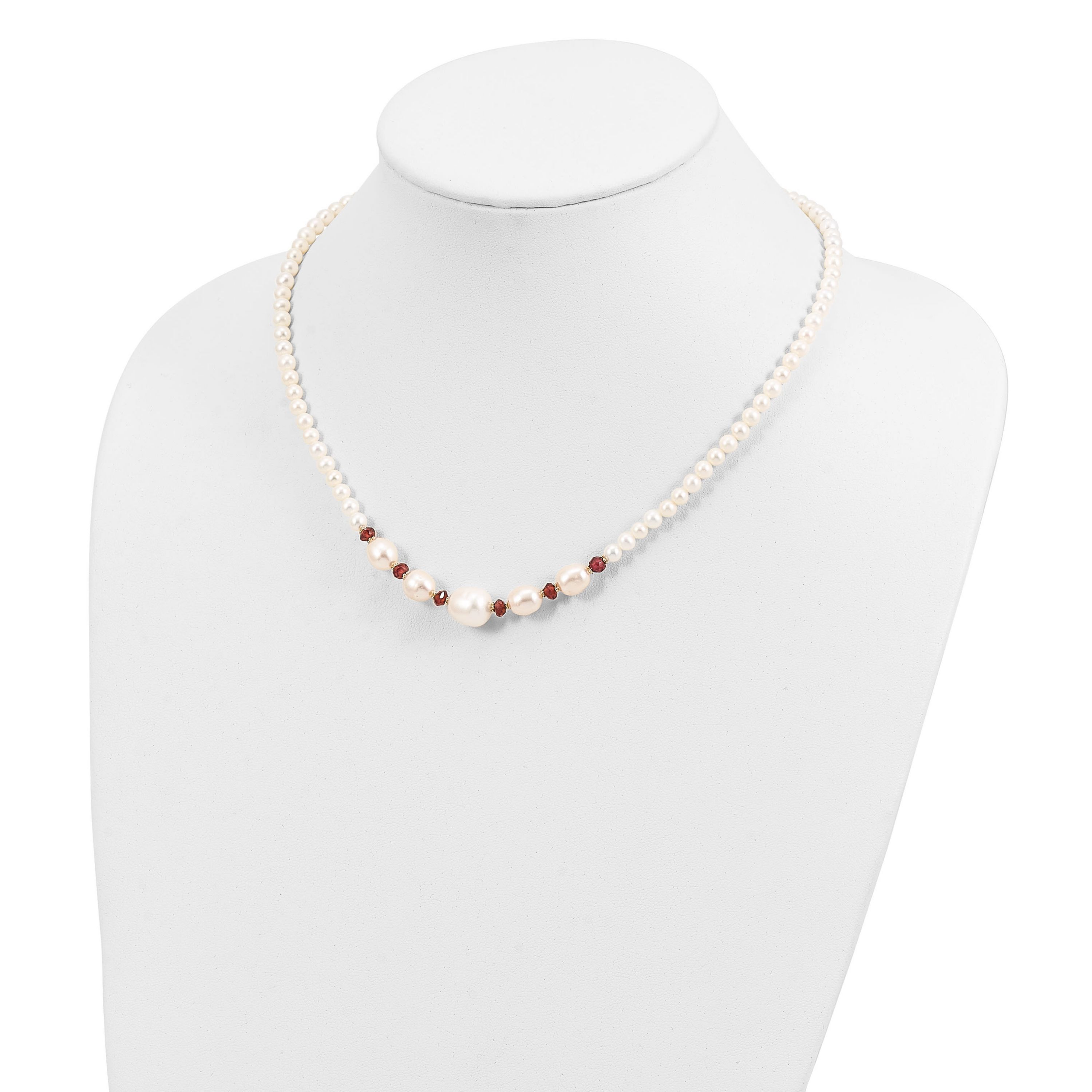 4 ct. t.w. Garnet and White Freshwater Cultured Pearl Faceted Bead Necklace in 14K Yellow Gold