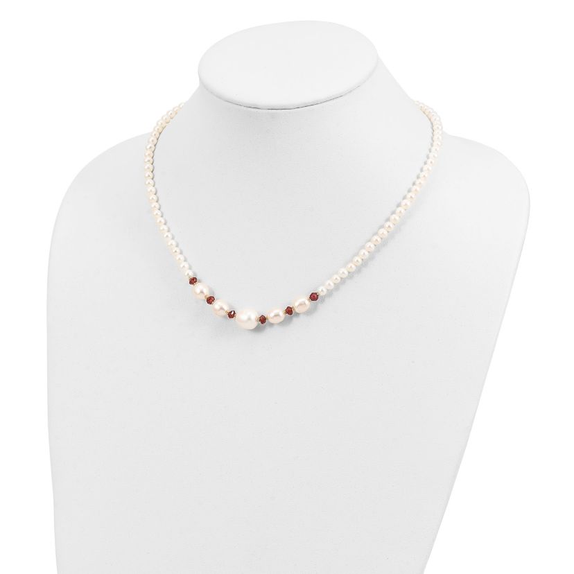 4 ct. t.w. Garnet and White Freshwater Cultured Pearl Faceted Bead Necklace in 14K Yellow Gold