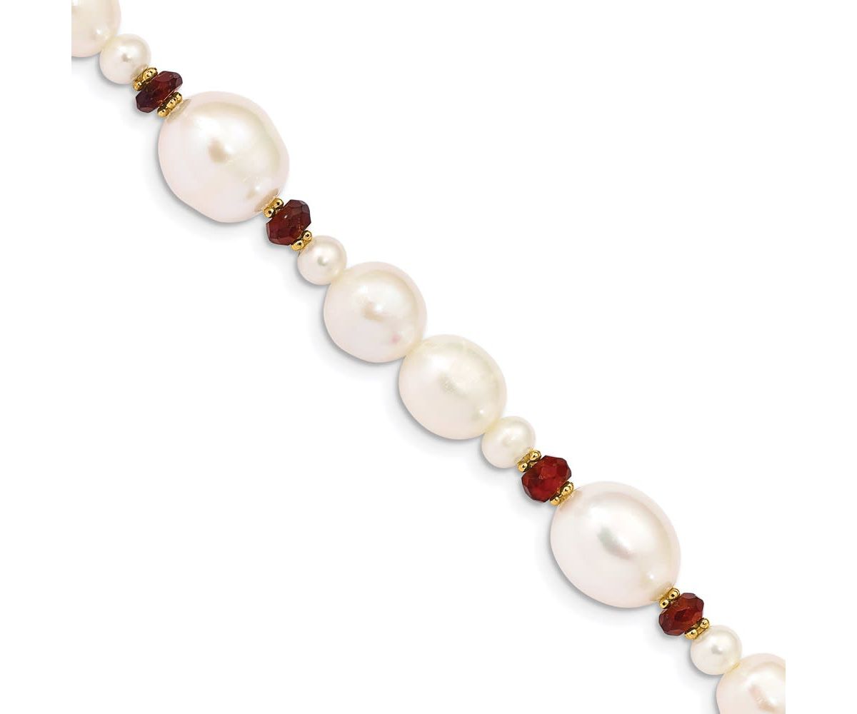 4 ct. t.w. Garnet and White Freshwater Cultured Pearl Faceted Bead Bracelet in 14K Yellow Gold