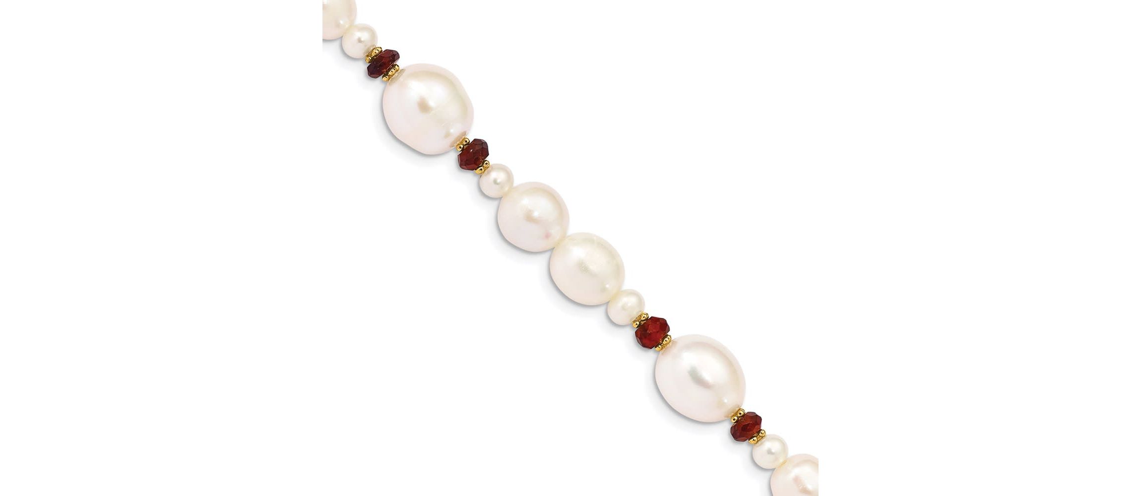 4 ct. t.w. Garnet and White Freshwater Cultured Pearl Faceted Bead Bracelet in 14K Yellow Gold
