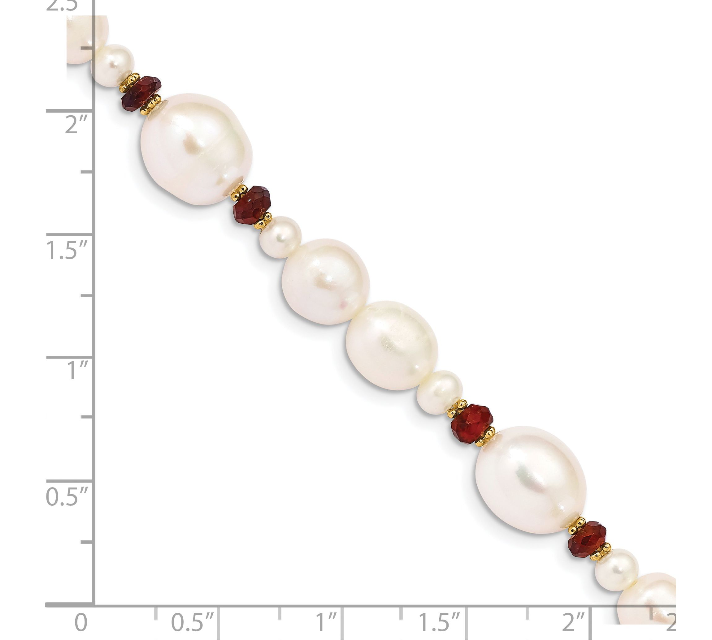4 ct. t.w. Garnet and White Freshwater Cultured Pearl Faceted Bead Bracelet in 14K Yellow Gold
