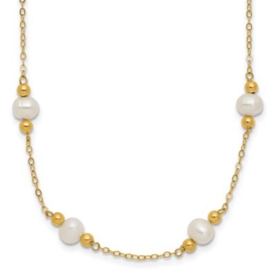 Belk & Co 14K Yellow Gold 5-6mm White Near Round Freshwater Cultured Pearl Bead 12-station Necklace