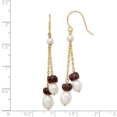 4 ct. t.w. Garnet and White Freshwater Cultured Pearl Double Chain Dangle Earrings in 14K Yellow Gold