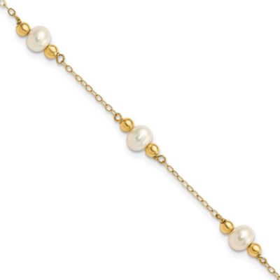 Belk & Co 14K Yellow Gold 5-6mm White Near Round Freshwater Cultured Pearl Bead 5-station Bracelet