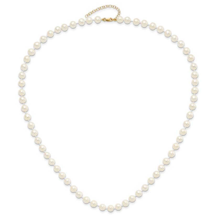 14K Yellow Gold 6-7mm Freshwater Cultured Pearl 7.25 with 1-inch Ext. Bracelet 18-inch with 2-inch Ext. Neck Earring Set