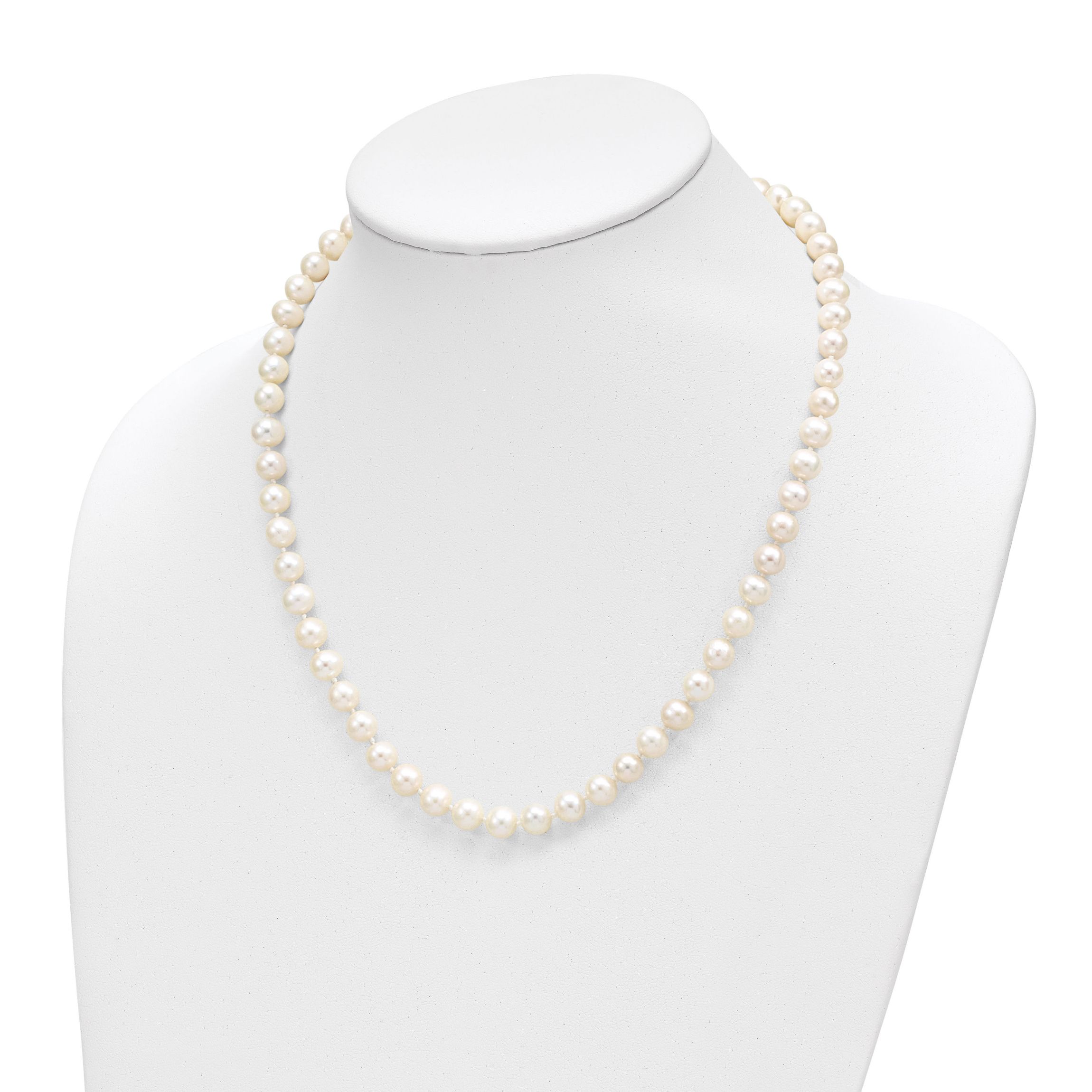 14K Yellow Gold 7-8mm Near Round White Freshwater Cultured Pearl Necklace and Button Earring Set