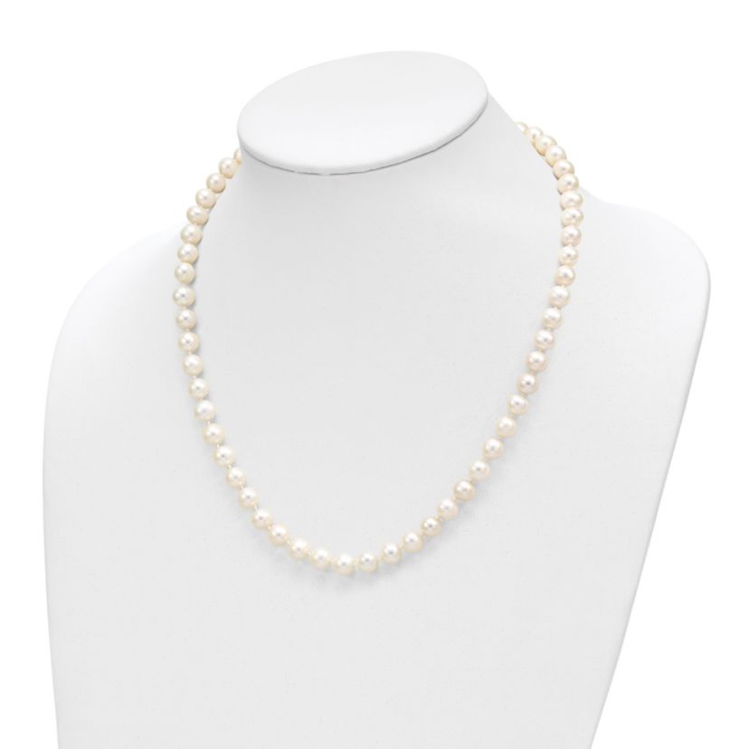 14K Yellow Gold 7-8mm Near Round White Freshwater Cultured Pearl Necklace and Button Earring Set